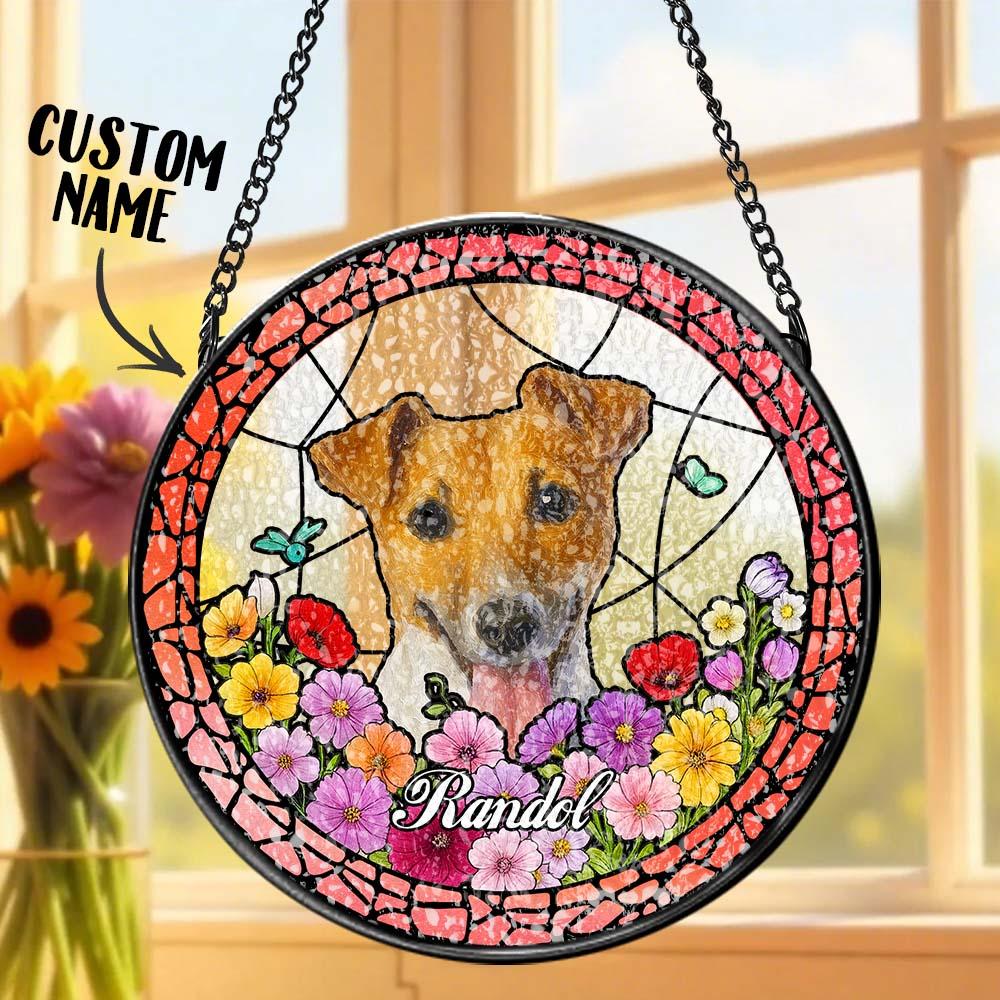Custom Pet Portrait Stained Glass Suncatcher – Personalized Pet Keepsake Memorial Gift for Dog & Cat