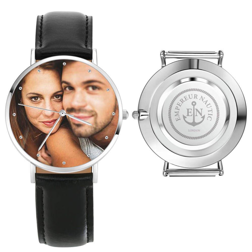 Personalised Photo Genuine Leather Custom Text Watch For Men - 40mm Valentines Gift