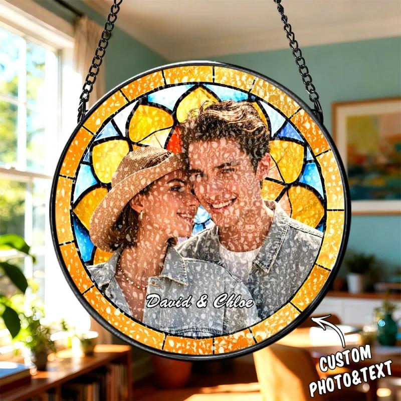 Personalized Family Portrait Stained Glass Suncatcher Custom Photo Memorial Window Hanging Gift
