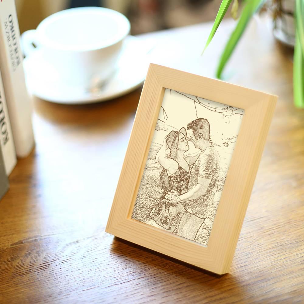Personalized Engraved Photo Frame Wooden Sketch Effect 6 Inches 8 Inches 10 Inches MadeMine