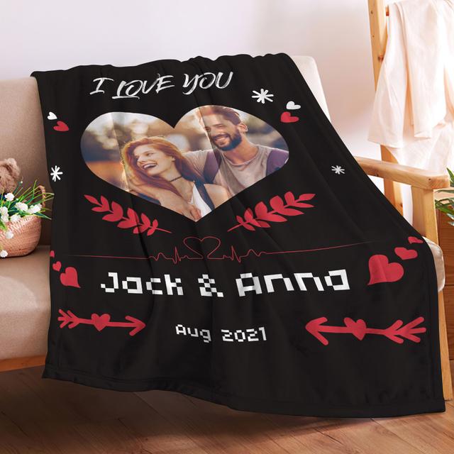 I Love You Custom Heart Shaped Photo Blanket Personalized Couple ...