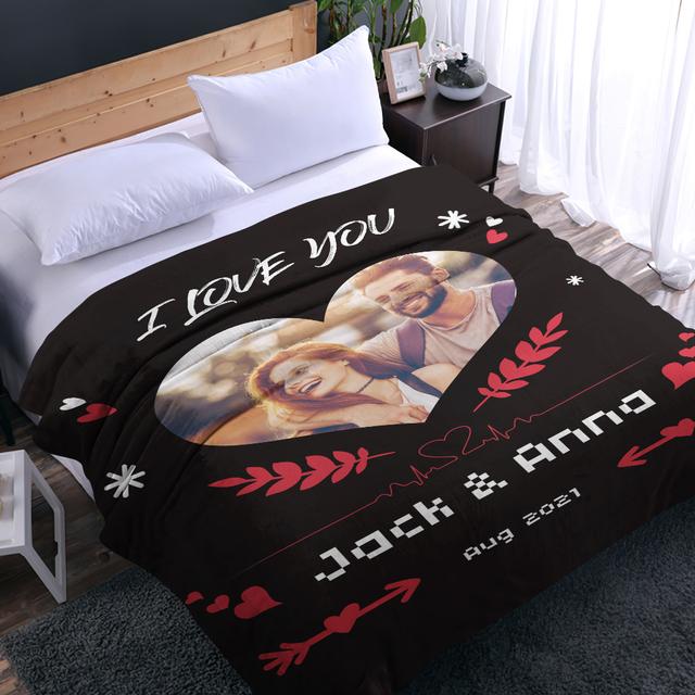 I Love You Custom Heart Shaped Photo Blanket Personalized Couple ...