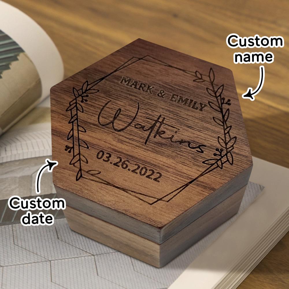 Customized Hexagon Wooden Jewelry Box Wedding Ring Box MadeMine Custom Drop Shipping