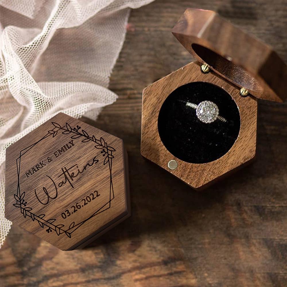 Customized Hexagon Wooden Jewelry Box Wedding Ring Box MadeMine Custom Drop Shipping