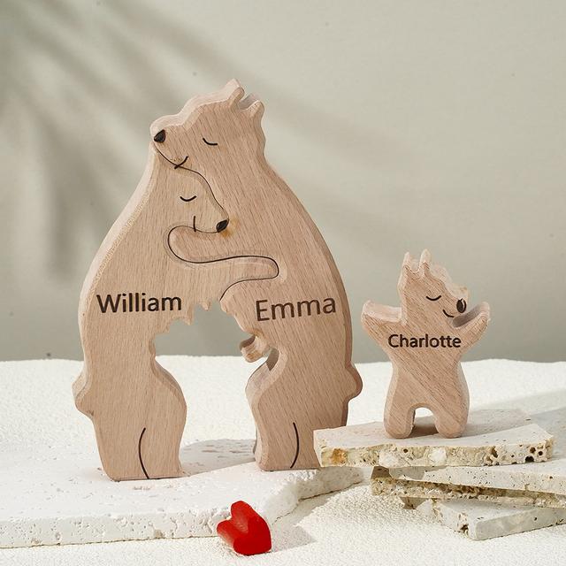 Puzzle Personalizzato Per Famiglie Con Orsi In Legno, Nomi