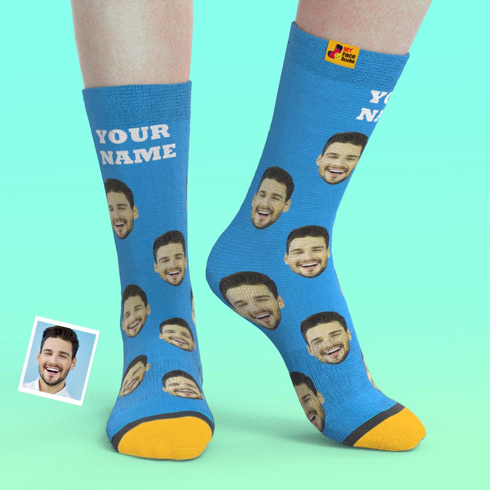 Custom Engraved Socks My Face Socks Add Pictures and Name - Colorful