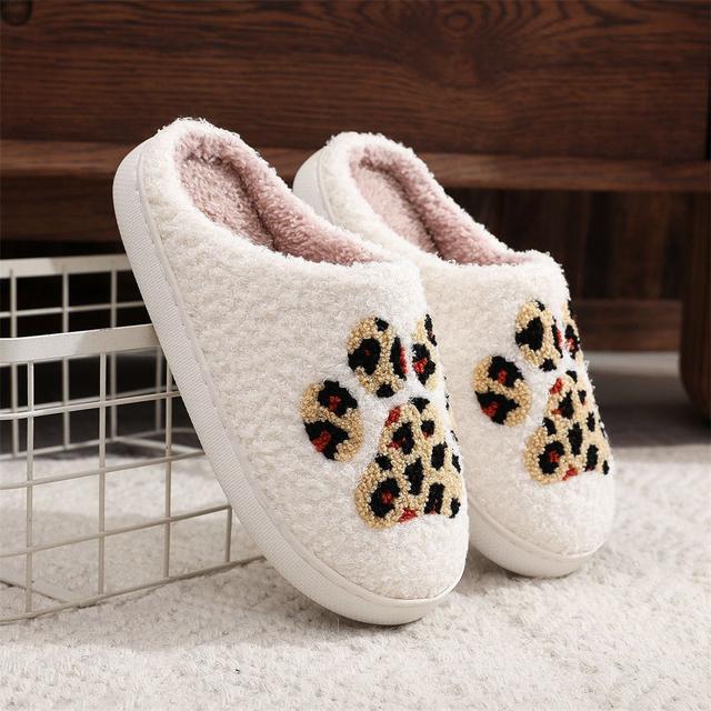 Christmas Slippers Leopard Paw Print Shoes Home Cotton Slippers ...