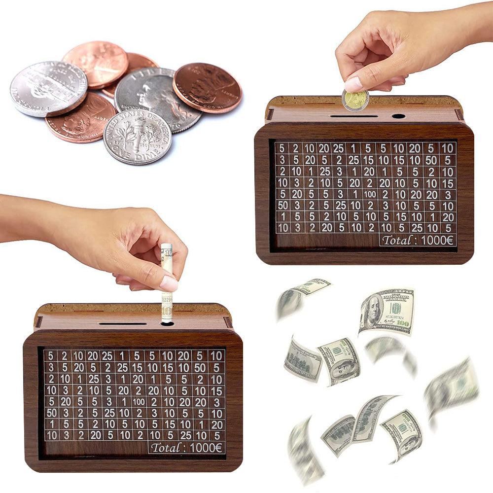 Wooden Money Box Reusable Money Box with Counter Piggy Bank for Adults