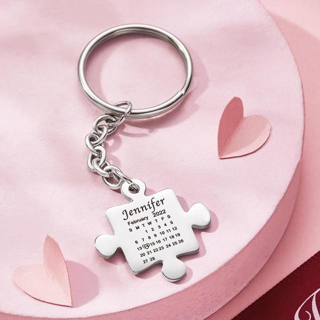 Custom Calendar Keychain Engraved Puzzle Keychain Anniversary Gift for Couple MadeMine Custom