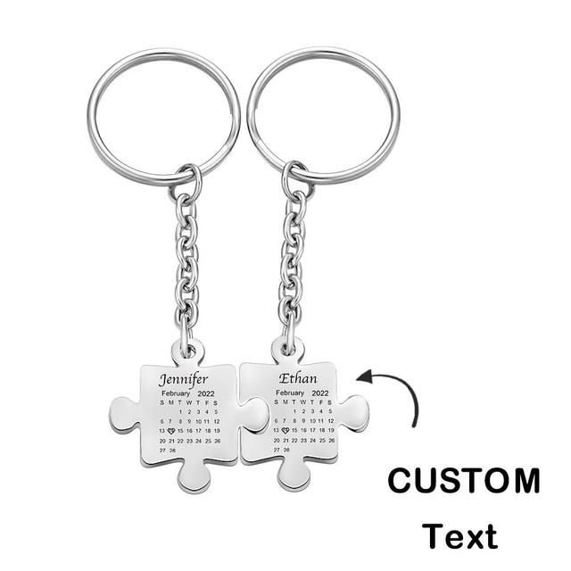 Custom Calendar Keychain Engraved Puzzle Keychain Anniversary Gift for Couple MadeMine Custom