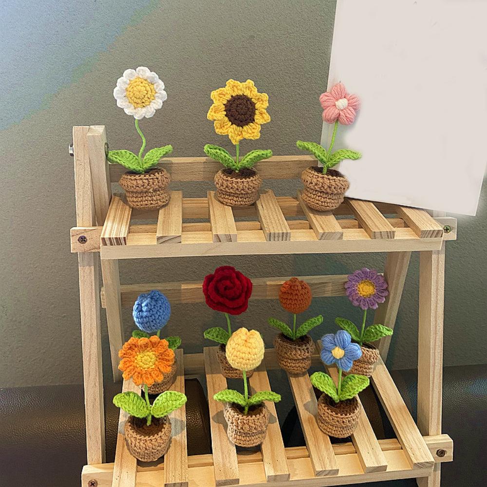 Handmade Crochet Flowers Completed Hand Woven Knitted Potted Plants Gift for Handicraft Lover