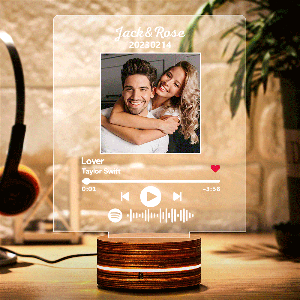 Music Plaque Anniversary Gifts For Lover Custom Photo Night Light Song Code Personalized Name Led Lamp Wedding Gifts