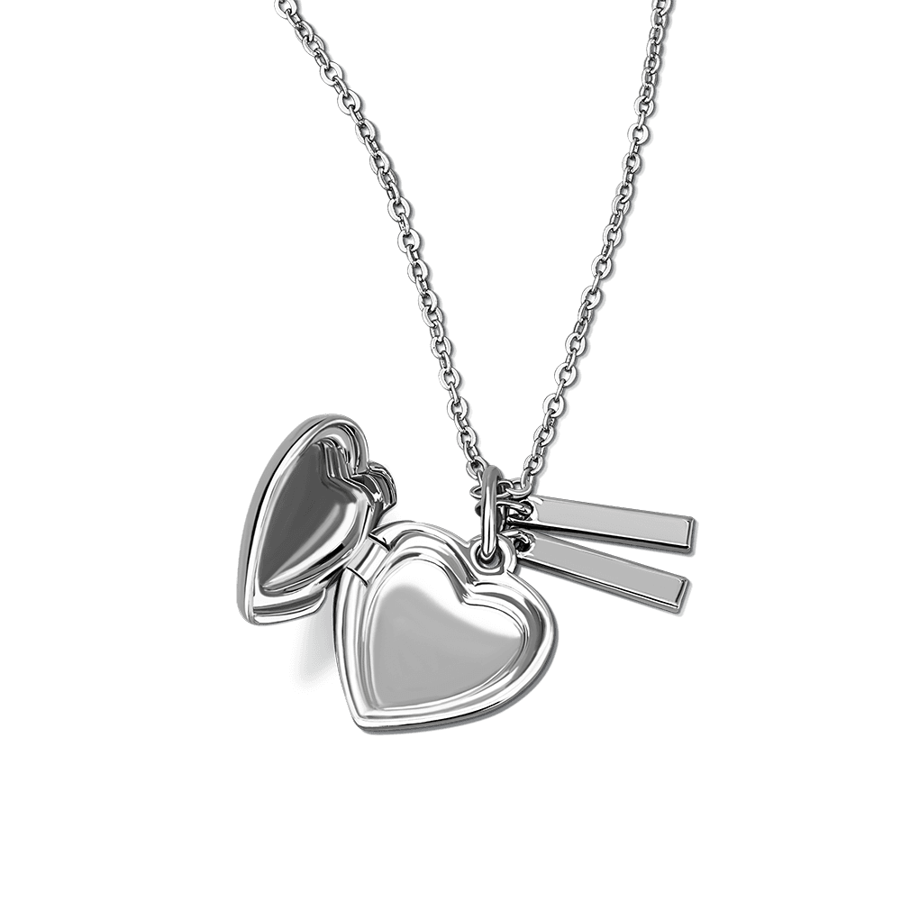 Custom Heart Locket Necklace with Two Bars Dropship Mademine