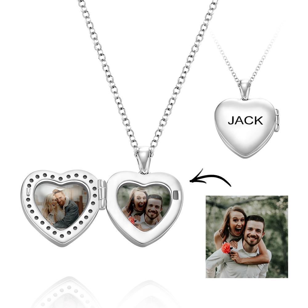 Custom Heart Shaped Photo Locket Necklace with Engraving