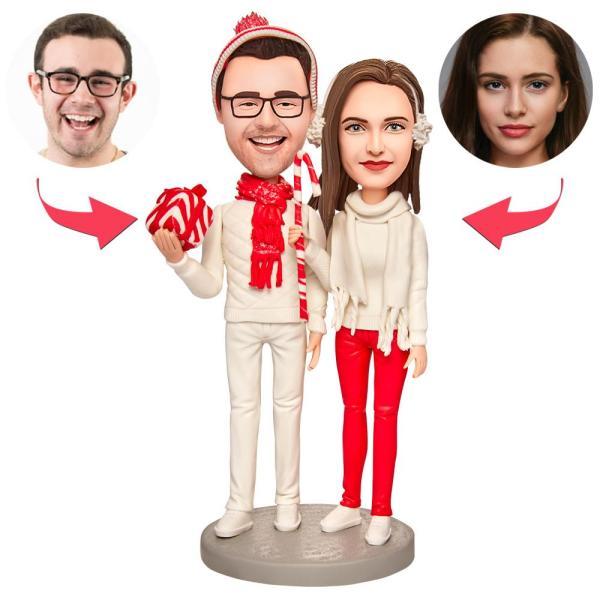 Custom Christmas Bobblehead Happy Couple Bobbleheads with Engraved Text