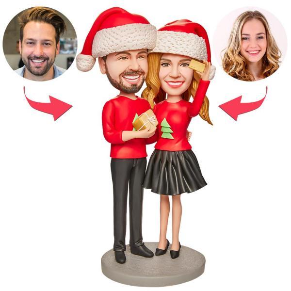 Christmas Couple Taking Photos Custom Bobblehead with Engraved Text