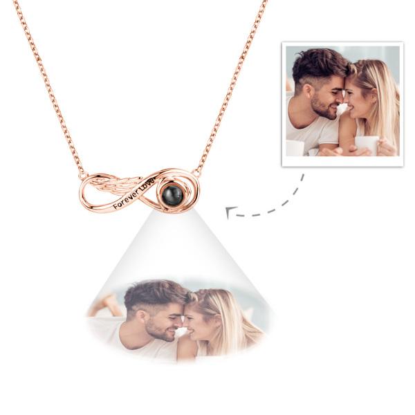 Custom Projection Necklace Engraved Forever Love Infinity Necklace Silver