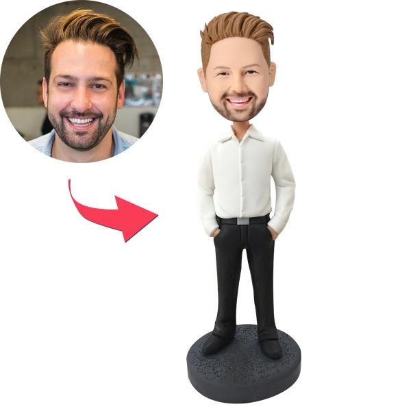 Custom Slender Business Casual Male Bobblehead with Engraved Text