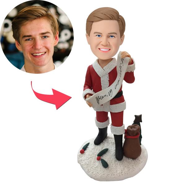 Christmas Male with Merry Christmas Banner Custom Bobblehead with Engraved Text