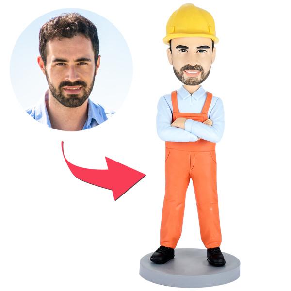 Builder Construction Worker Custom Bobblehead with Engraved Text