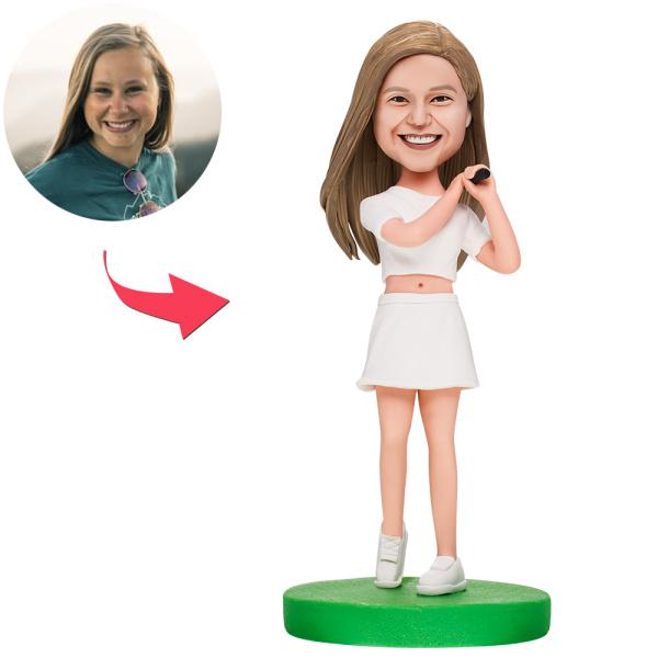 Custom Female Golfing Bobblehead With Engraved Text