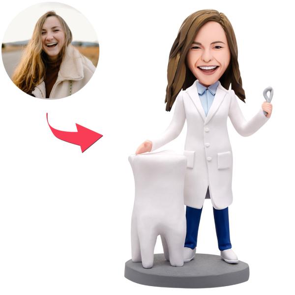 Personalized Bobble Head Female Dentist and Tooth Bobbleheads