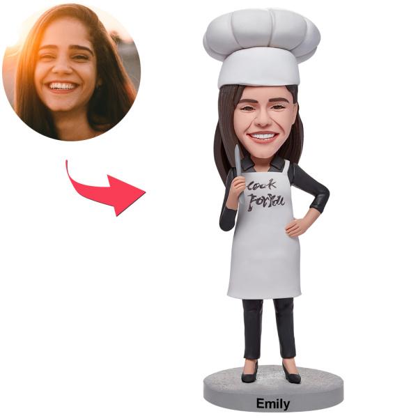 Custom Female Chef Cook For You Bobbleheads with Engraved Text