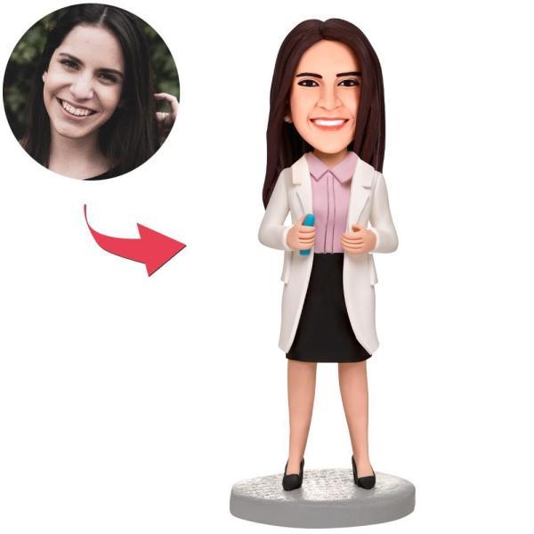 Female Doctor Holding A Needle Personalized Bobble Heads