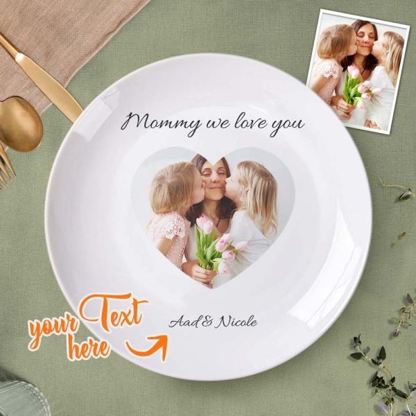 Custom Mother's Day Photo Plate Ceramic White Dinner Plate With Name Tableware