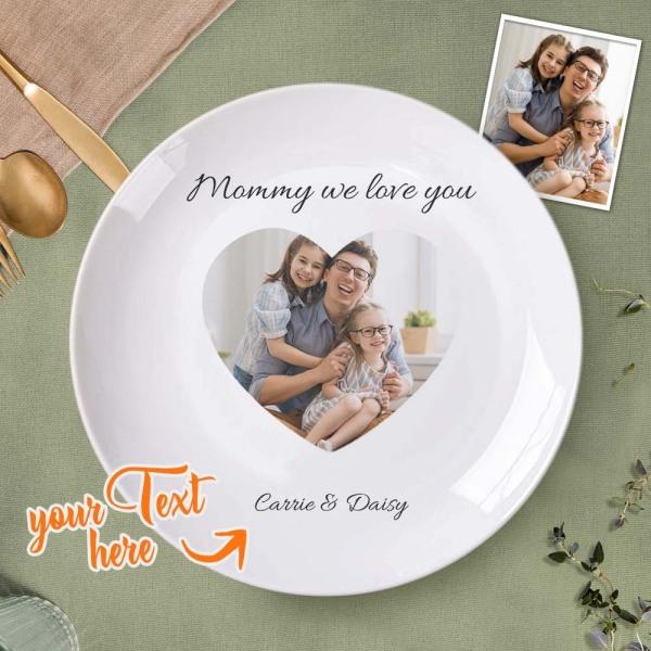 Customized Heart Photo Ceramics Dinner Plate Tableware Gifts For Mother's Day