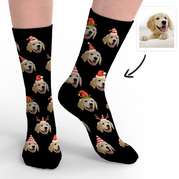 Merry Christmas Funny Design Custom Pet Face Socks