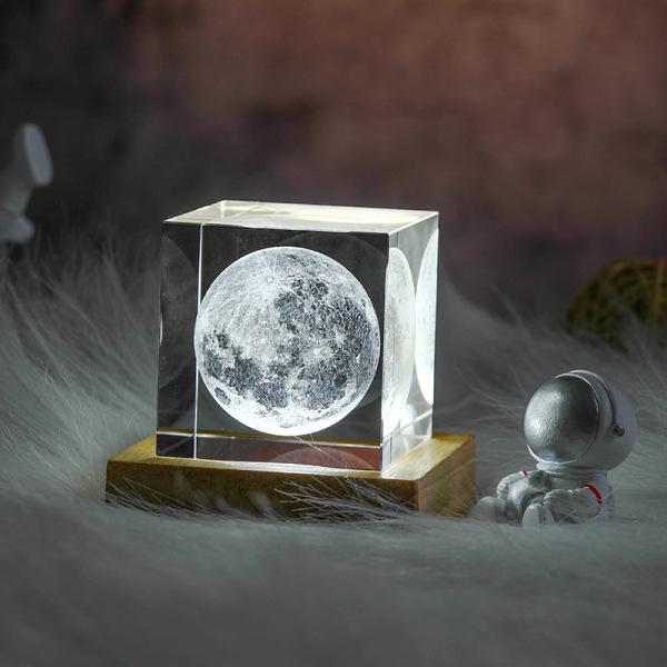 3D Moon Crystal Cube with LED Base
