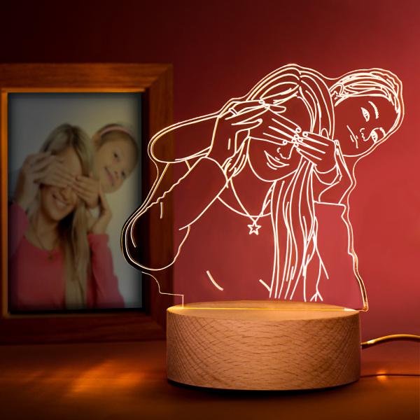 Custom Acrylic 3D Photo Lamp LED Night Lights With Wood Base