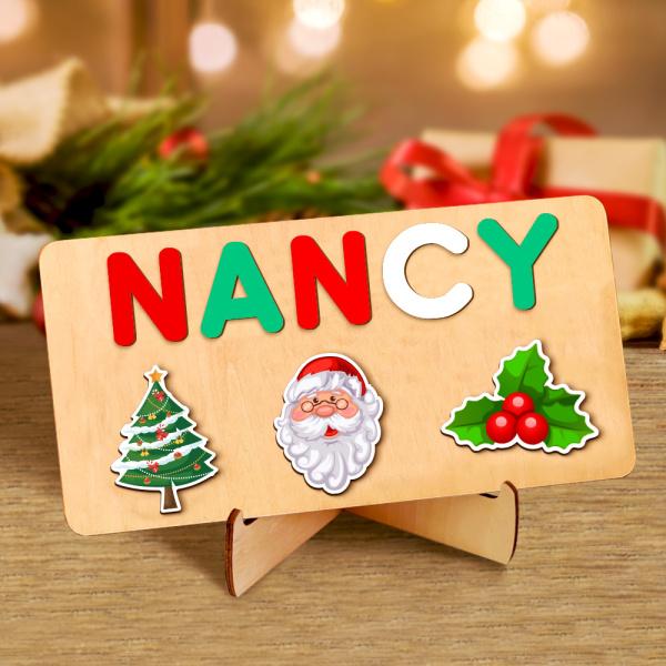 Personalized Christmas Wooden Name Puzzle Montessori Toy for Baby