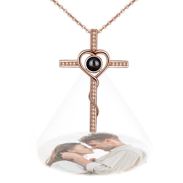 Customized Cross Photo Projection Necklace 925 Silver