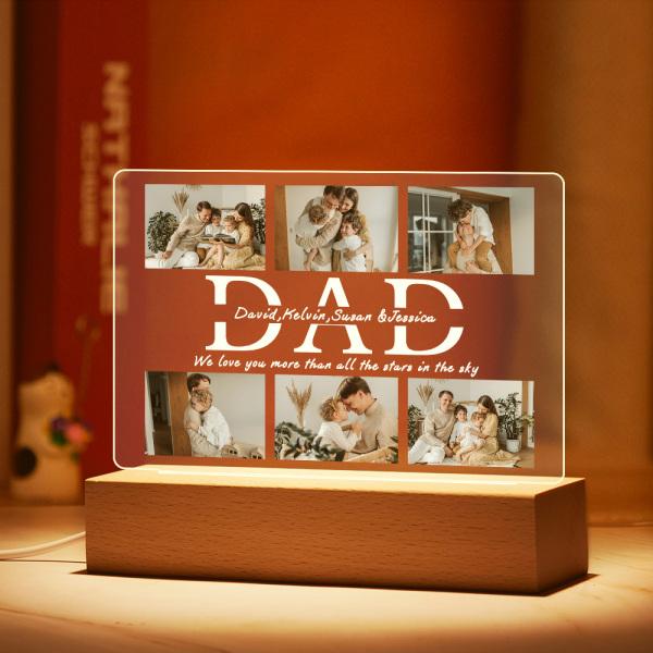 Personalized DAD LED Night Light Custom 6 Photos and Text Acrylic Lamp