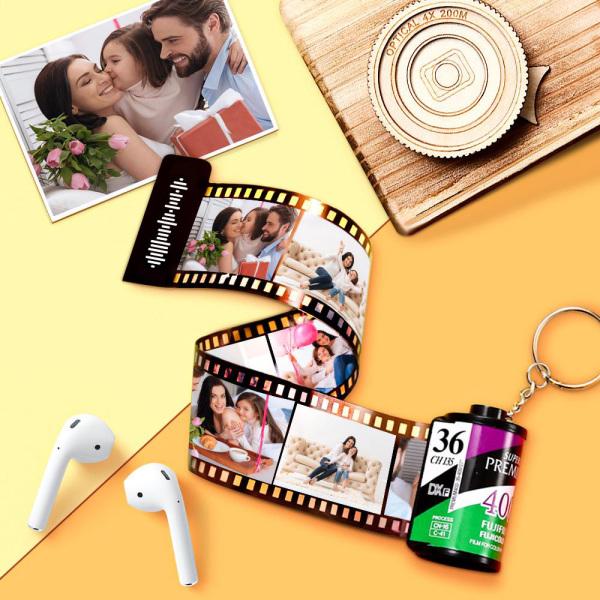 Personalized Scannable Code Photo Film Roll Keychain Green