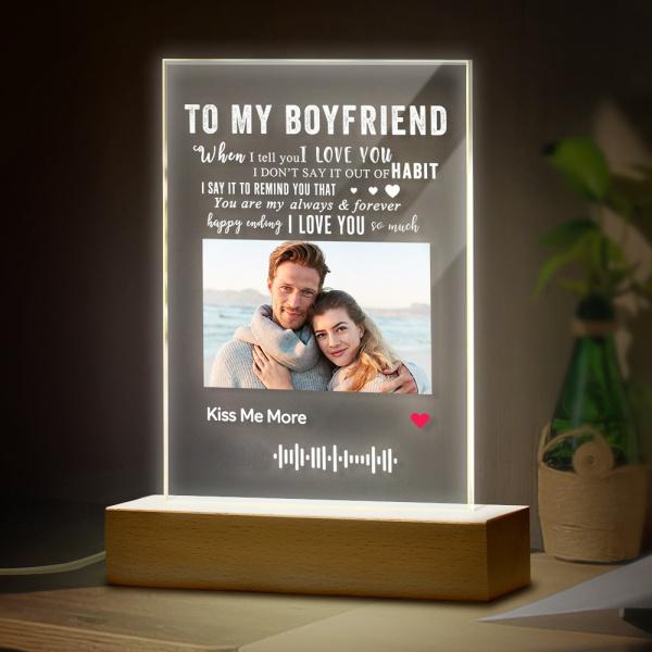 To My Boyrfriend Personalized Scannable Code Music Plaque Glass Art Night Light With Photo