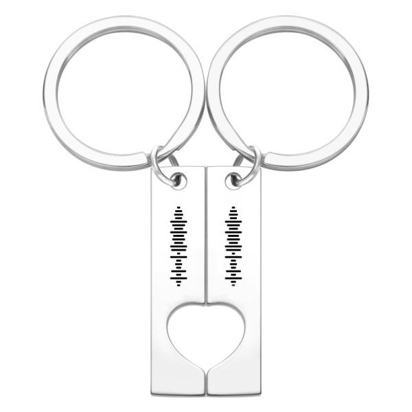 Custom Engraved Stainless Steel Scannable Music Code Couple Keychains