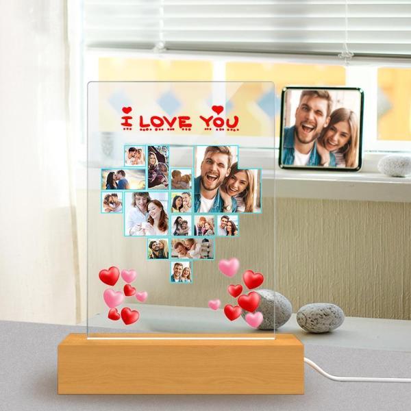 Personalized Photo I Love You Acrylic Plaque Night Light Lamp Gift For Lover