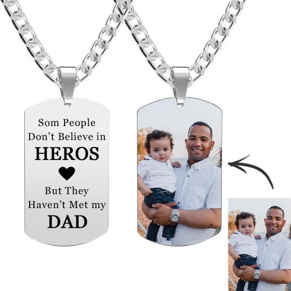 Custom Engraved Stainless Steel Mens Dog Tag Photo Necklace For Heroes Dad