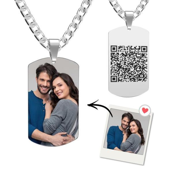 Customized Photo Men's Jewelry Engraved QR Code Necklace