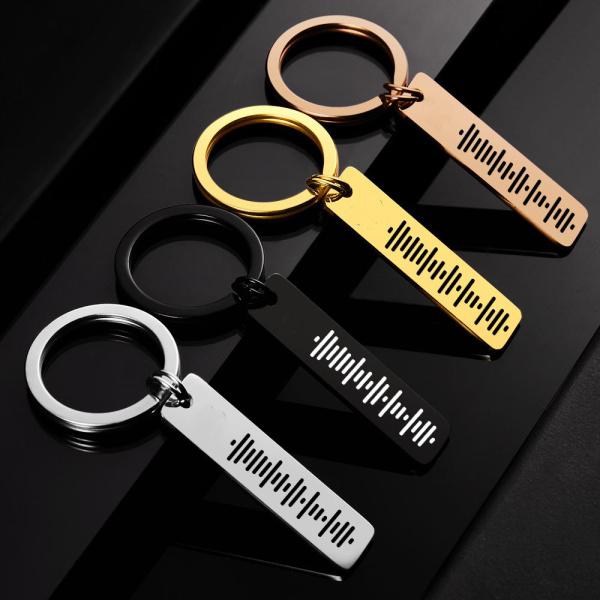 Single Side Engraved Stainless Steel Scannable Code Music Keychain