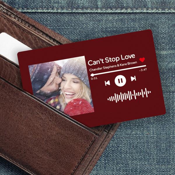 Personalized Scannable Music Code Photo Gift Card For Wallet - Wine Red