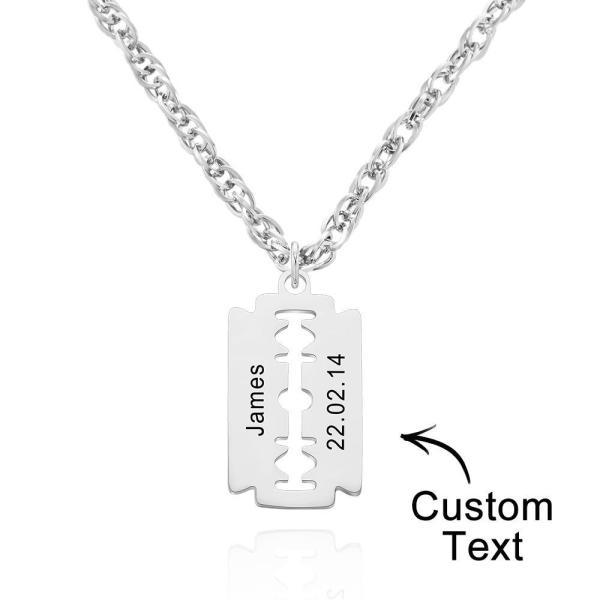 Custom Engraved Necklace Razor Blade Pendant Men Necklace Fashion Gift for Boyfriend