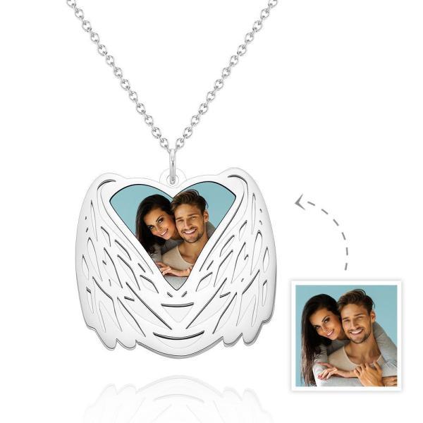 Custom Photo Necklace Angel Wings Pendant Necklace
