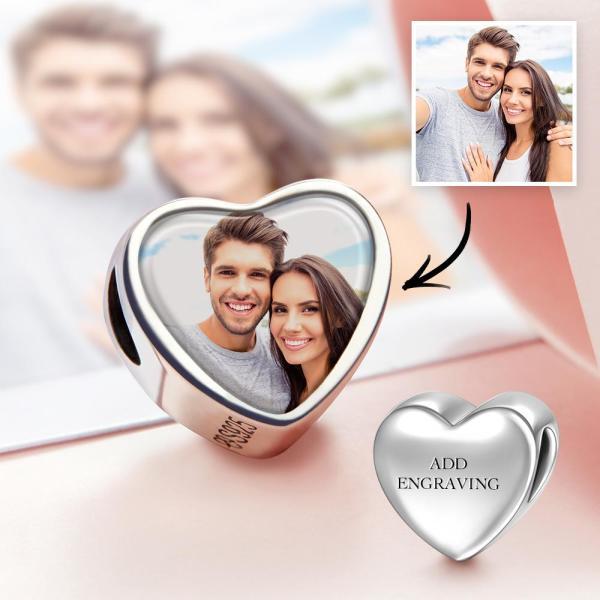 Personalized Engraved Heart Photo Charm