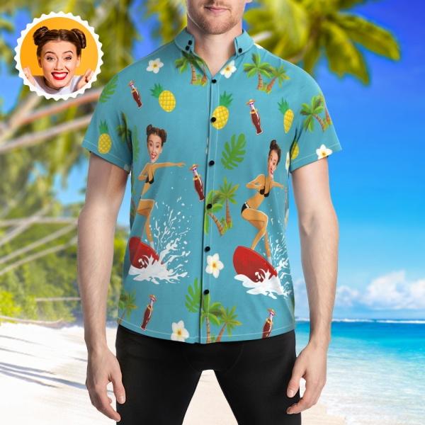 Custom Photo Surfing Beach Shirts Summer Holiday Hawaiian Shirt For Party