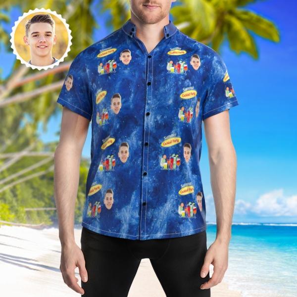 Custom Printed Face Hawaiian Shirts Summer Cocktail Party Wear Shirt For Men
