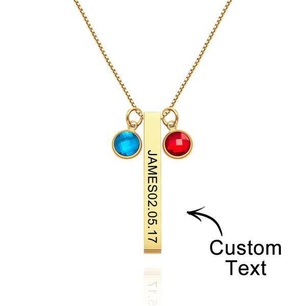 Custom Engraved Birthstone Necklace Gold Vertical Bar Necklace